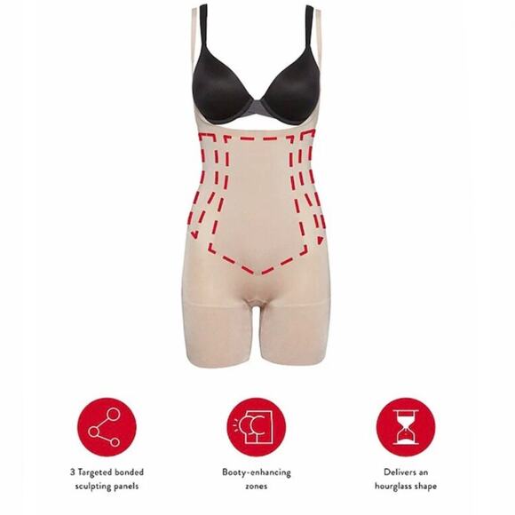 Spanx NWT 10130 OnCore Open-Bust Mid-Thigh Bodysuit Soft Nude L (0178) - Picture 5 of 7